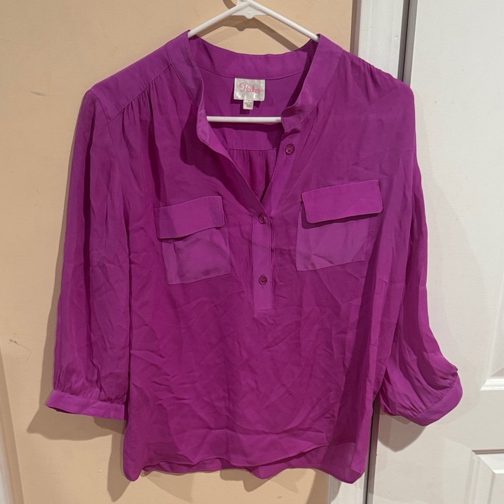 Parker Magenta Button-Up Blouse